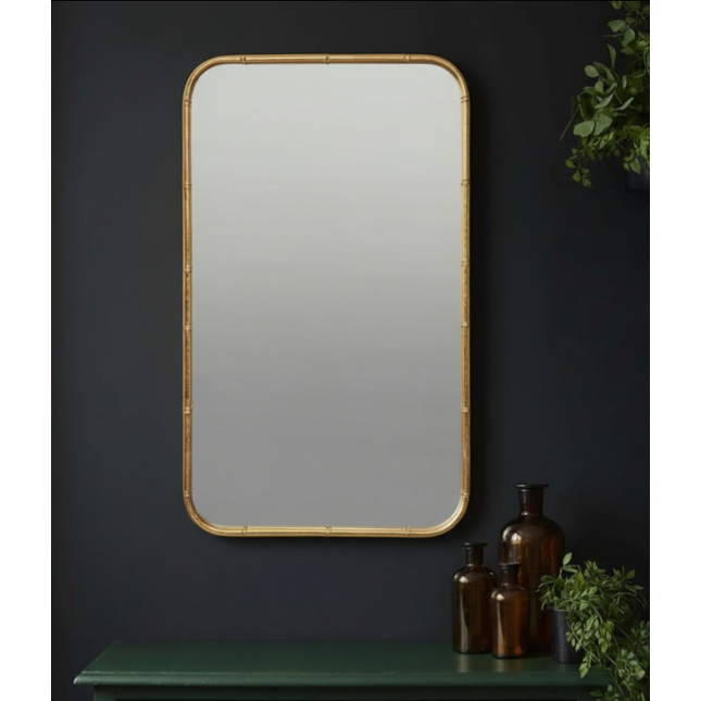 Tall Antique Gold Bamboo Wall Mirror