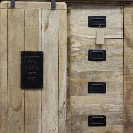 Rustic Wood & Iron Storage Cabinet | 4 Drawers & Cupboard