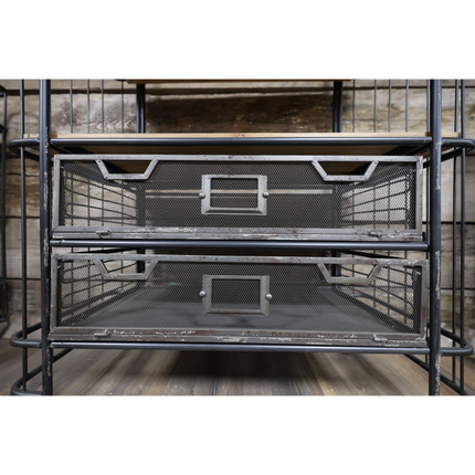 Tall 4 tier caged metal & wood baker display shelves