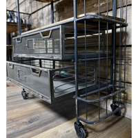 Tall 4 tier caged metal & wood baker display shelves