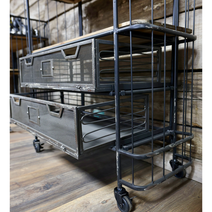 Tall 4 tier caged metal & wood baker display shelves