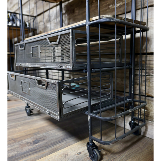 Tall 4 tier caged metal & wood baker display shelves