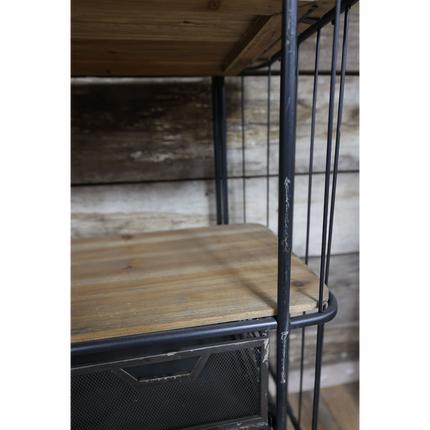 Tall 4 tier caged metal & wood baker display shelves