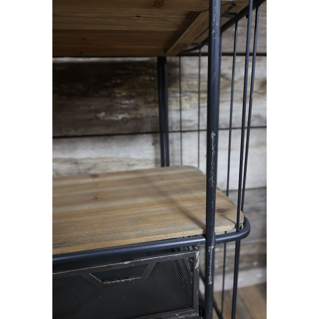 Tall 4 tier caged metal & wood baker display shelves