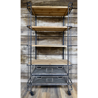 Tall 4 tier caged metal & wood baker display shelves