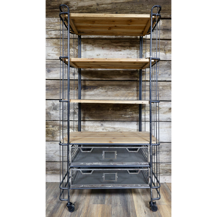 Tall 4 tier caged metal & wood baker display shelves