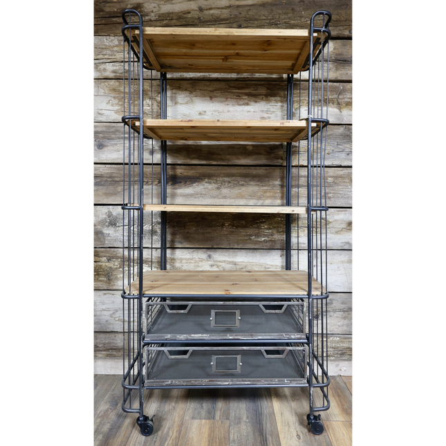 Tall 4 tier caged metal & wood baker display shelves