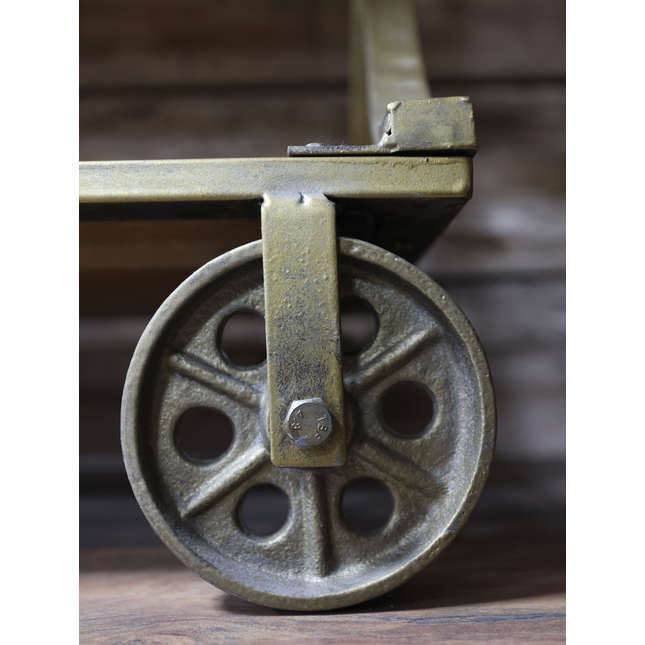 Wide rustic 3 tier display shelves trolley on wheels