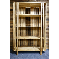 Tall slated wood bookcase in rustic wood