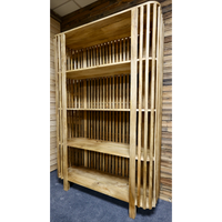 Tall curvy slatted wood 4 tier display shelves