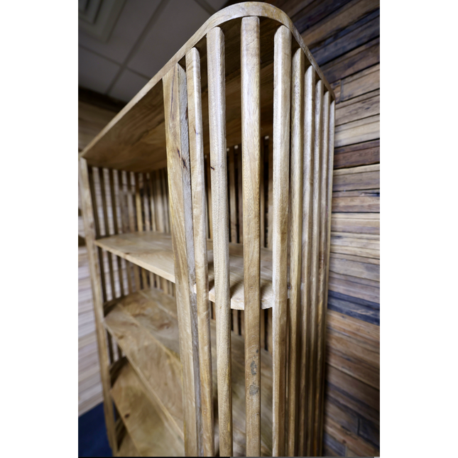 Tall slatted wood 4 tier display shelves - bookcase