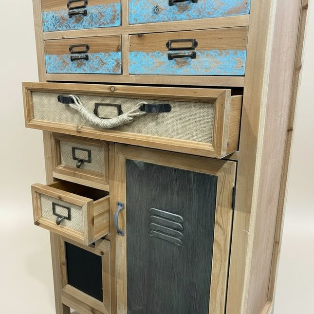 Tall slim wooden multi drawer storage cabinet