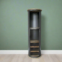 Tall slim round black iron drinks cabinet 