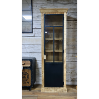 Tall slim rustic wood glass fronted display cabinet