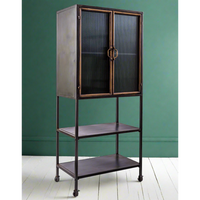 Ribbed glass  & black metal storage cabinet uk