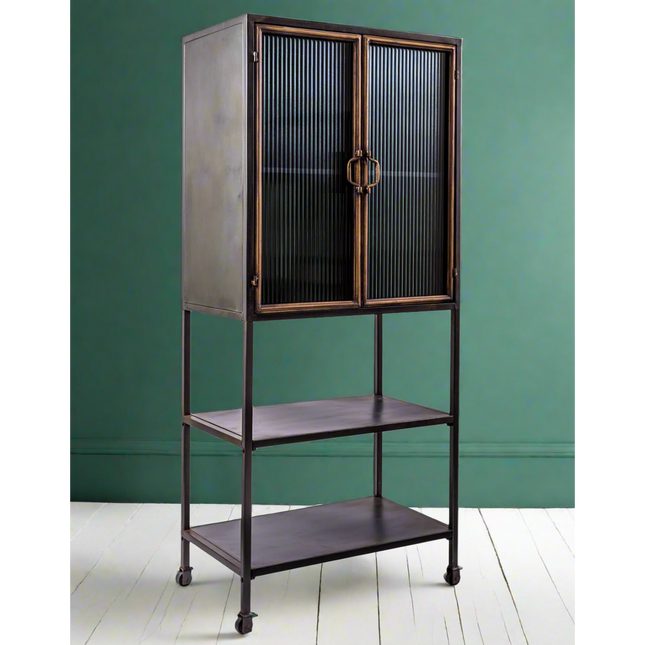 Ribbed glass  & black metal storage cabinet  - Elderflower Lane