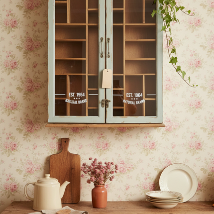 Glass Fronted Green Rustic Wood Wall Display Cabinet