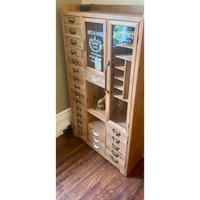 Tall slim rustic wood multi drawer storage display cabinet