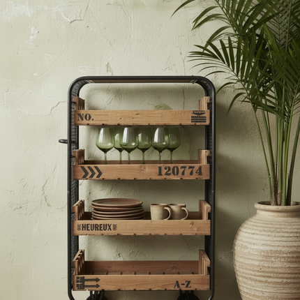 Industrail black metal shelving trolley on wheels - Elderflower Lane UK