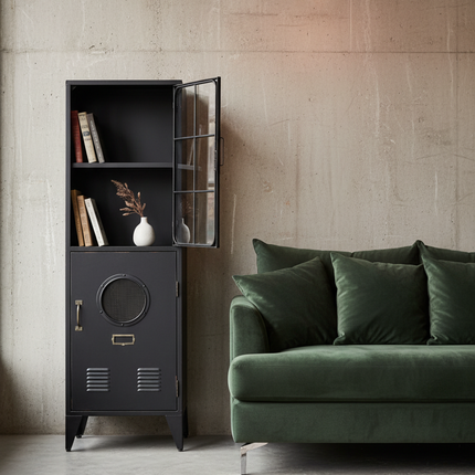 Black metal & glass cabinet UK - Elderflower Lane
