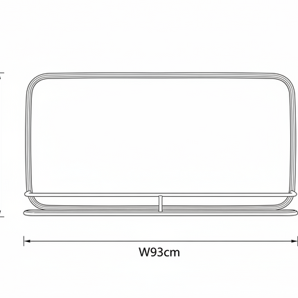 Black metal wide wall mirror with rustic shelf
