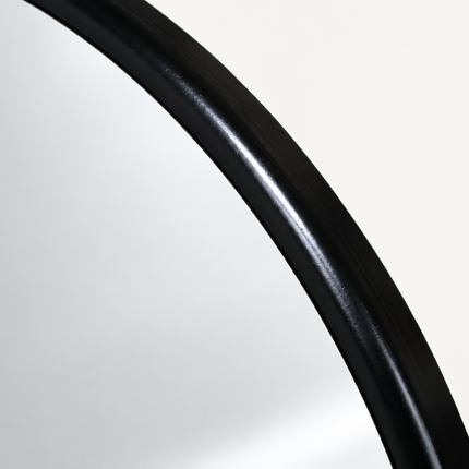 Black round mirror with rustic wood shelf - Elderflower Lane
