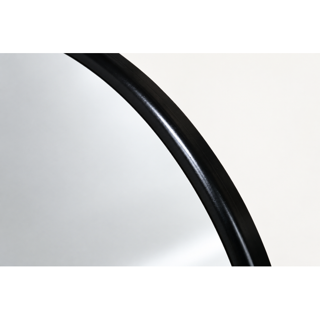 Black round mirror with rustic wood shelf - Elderflower Lane
