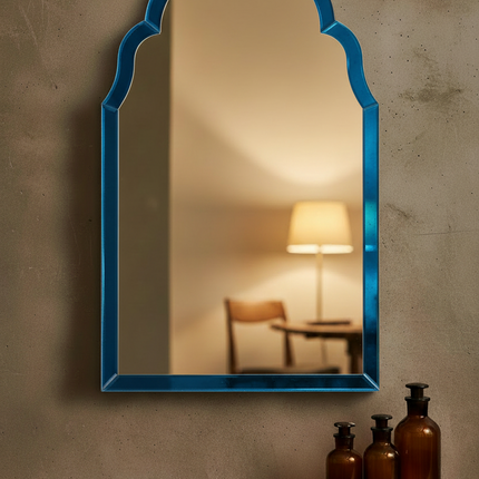 Blue glass arched wall mirror uk
