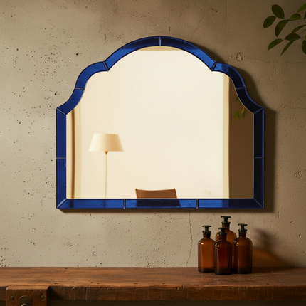 Blue glass overmantle arched wall mirror  Uk