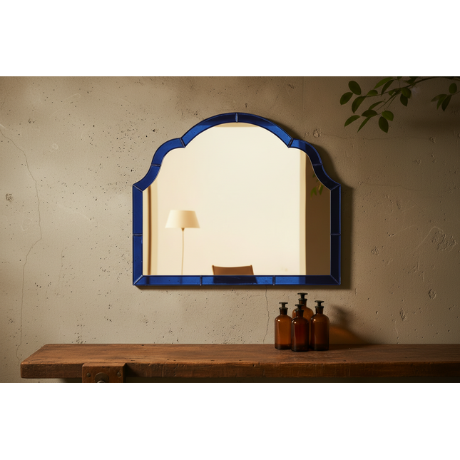 Blue glass overmantle arched wall mirror  Uk