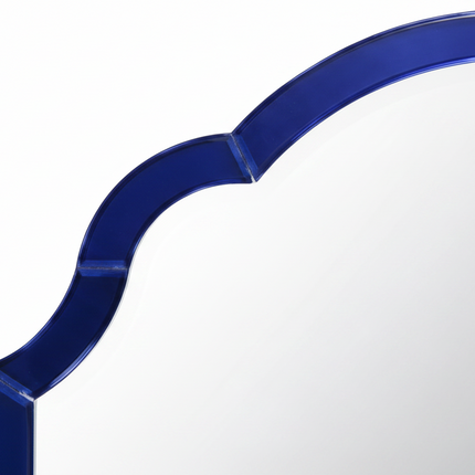 Blue glass overmantle arched wall mirror - H60cm
