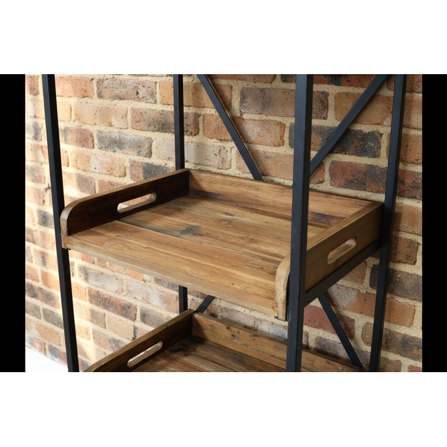 Tall Slim Black Iron & Wood Display 5 Shelf Unit | H200cm