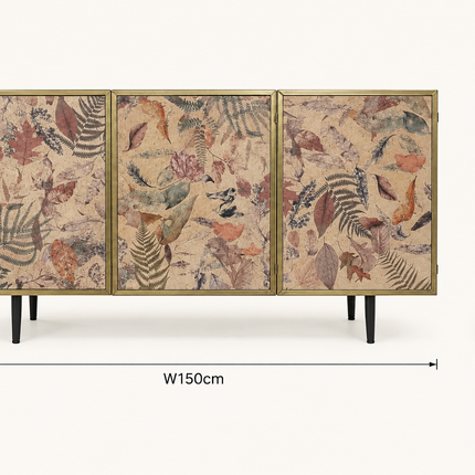 Botanical leaf 3 door metal storage cabinet - Elderflower lane