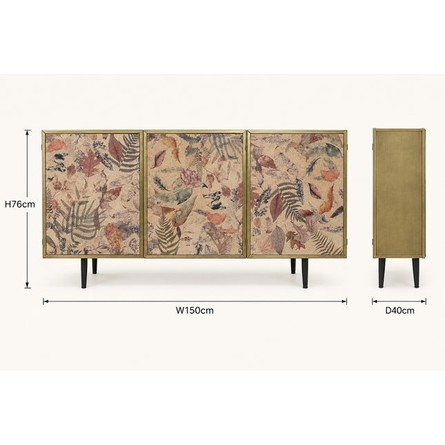 Botanical leaf 3 door metal storage cabinet - Elderflower lane