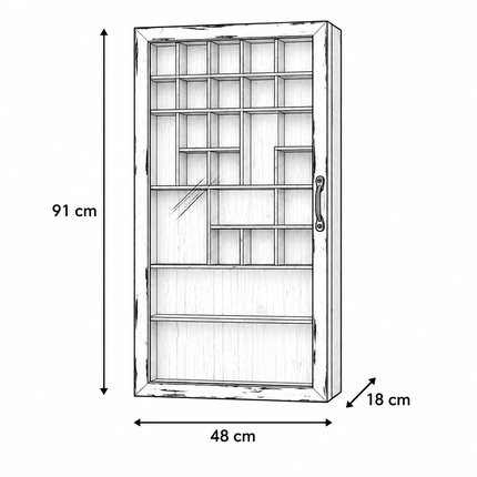 Glass Fronted Black Rustic Wood Wall Display Cabinet