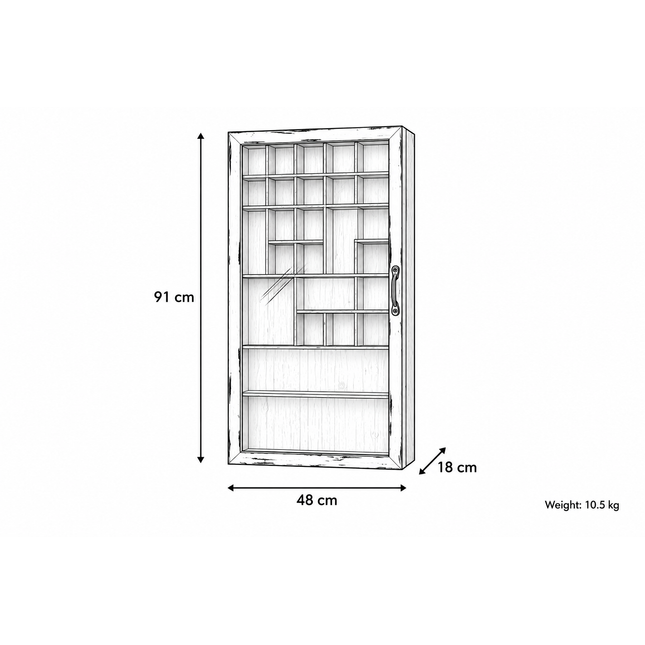Glass Fronted Black Rustic Wood Wall Display Cabinet