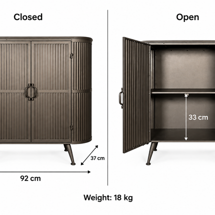Ribbed metal storage cabinet - dimensions