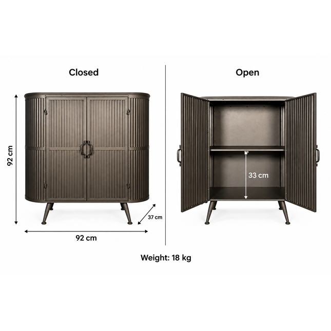 Ribbed metal storage cabinet - dimensions