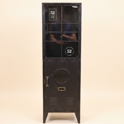 Tall Black Metal & Glass Display Cabinet