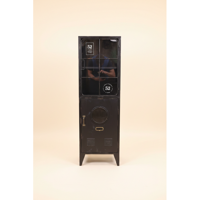 Tall Black Metal & Glass Display Cabinet