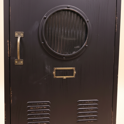 Tall Black Metal & Glass Display Cabinet