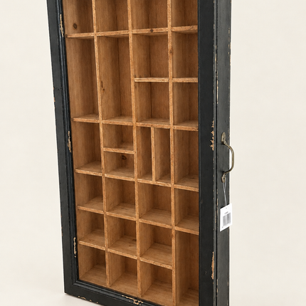 Black rustic wood multi compartment wall display cabinet