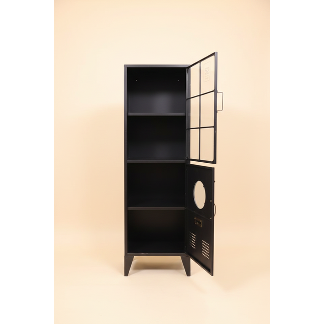 Tall Black Metal & Glass Display Cabinet