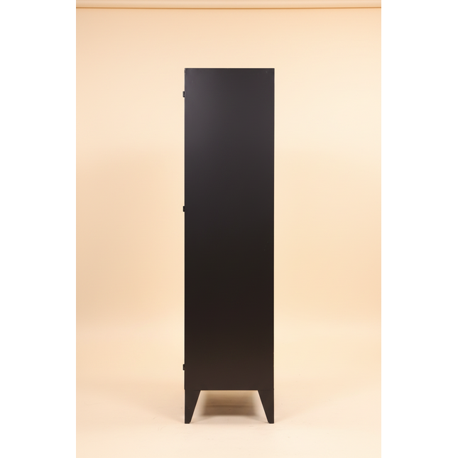 Tall Black Metal & Glass Display Cabinet