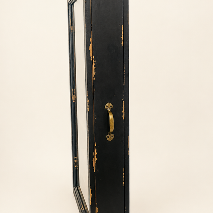 Black rustic wood multi compartment wall display cabinet