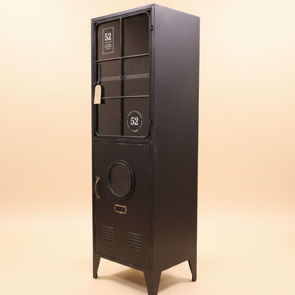 Tall Black Metal & Glass Display Cabinet