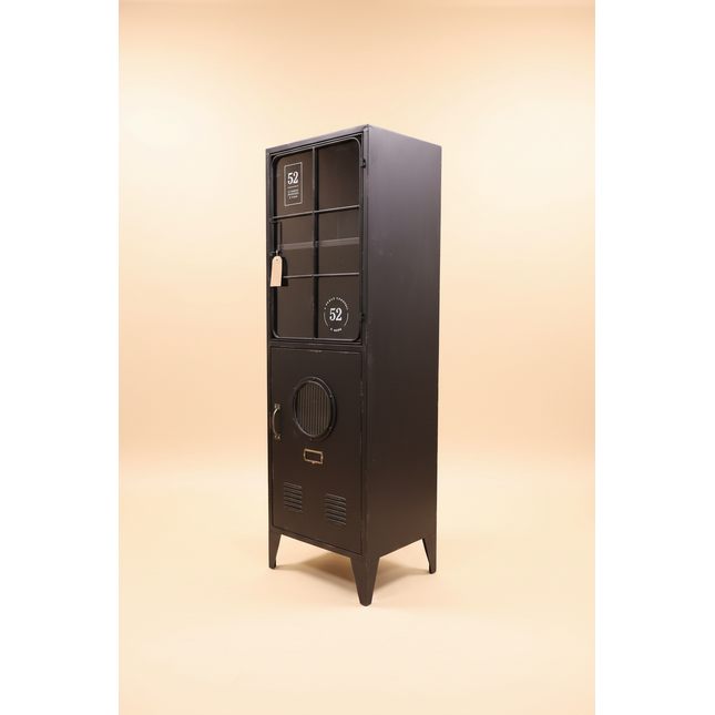 Tall Black Metal & Glass Display Cabinet