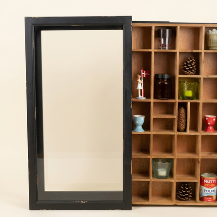 Black rustic wood multi compartment wall display cabinet - Elderflower Lane