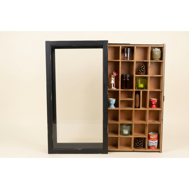Black rustic wood multi compartment wall display cabinet - Elderflower Lane