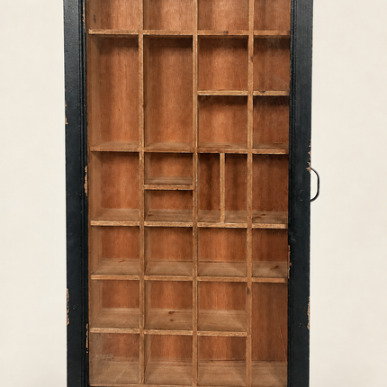 Black rustic wood multi compartment wall display cabinet - Elderflower Lane